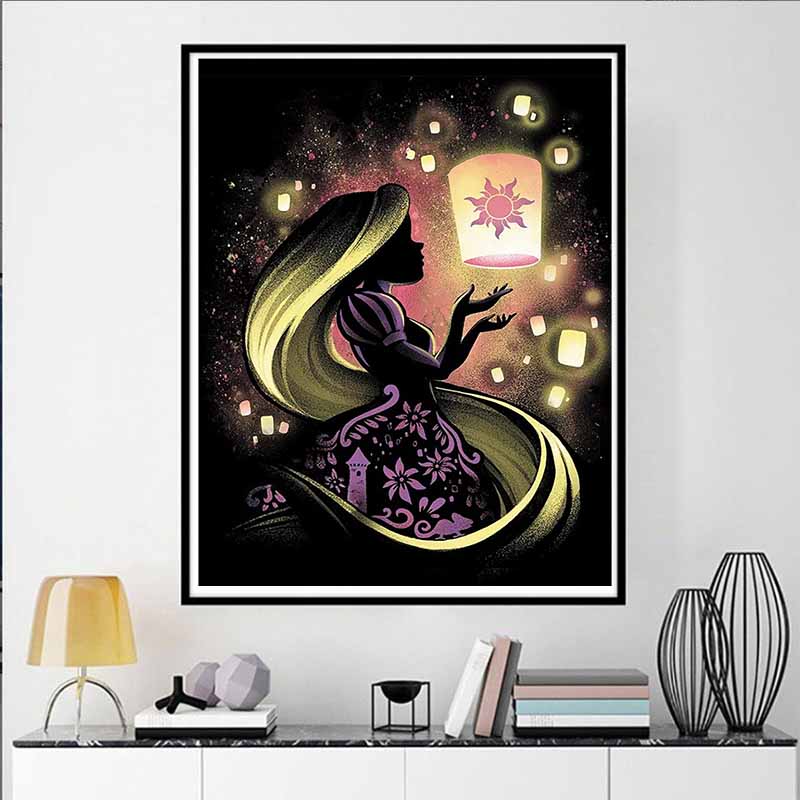 Disney Diamond Painting Rapunzel Silhouette Illustration DIY Kit for Adults Home Decor and Gifts
