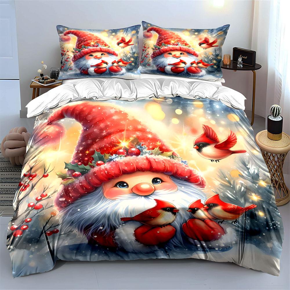 Gnome and Red Birds Bedding Set Bedding Duvet Cover Set Duvet Cover Pillowcases (1 * Duvet Cover 2 * Pillowcases, without duvet insert)