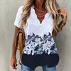 New Fashion Floral Printing Women Blouses Deep V-neck Loose Tops Summer Casual Short Sleeve Vacation Tee Shirts