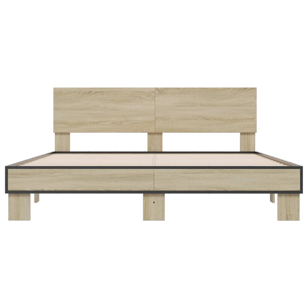 Bed Frame in Sonoma Oak Finish 160 x 200 cm Made of Wood Based Panel and Metal
