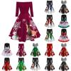 Christmas Women Off Shoulder Print Vintage Evening Party Dress Flare Dress