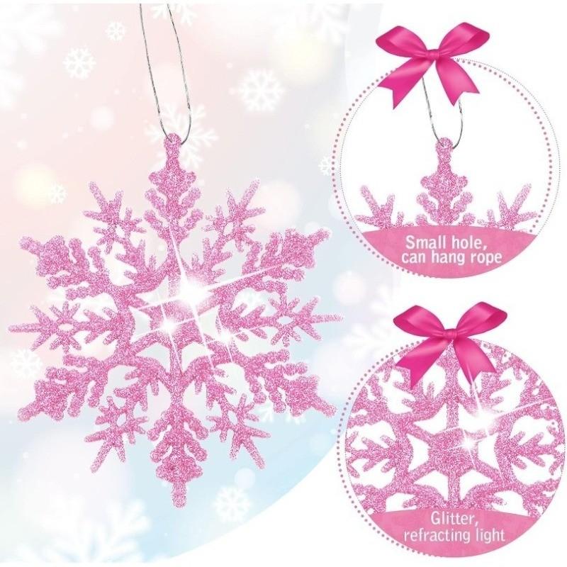 12Pcs/set Pink Glitter Snowflake Ornaments Christmas Decoration Hanging Xmas Tree Pendant for Home Decor Winter Party Supplies