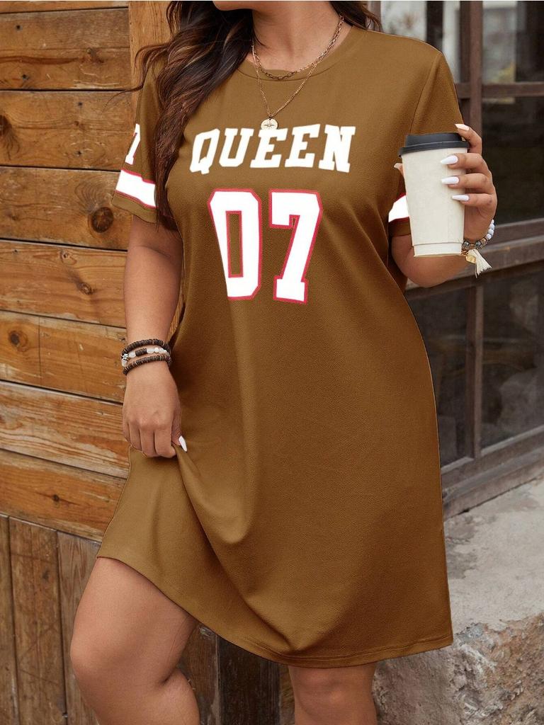 Plus Size Women's Loose Dress Summer Music Festival Pattern Sporty Casual Letter 3D Print Fashionable 07 Printed Dress