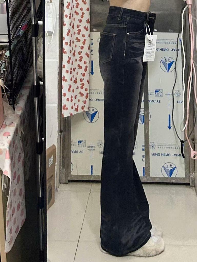 Женские узкие расклешенные джинсы с высокой талией, ретро-стиль черного и серого цвета — американский стиль для весны и осени