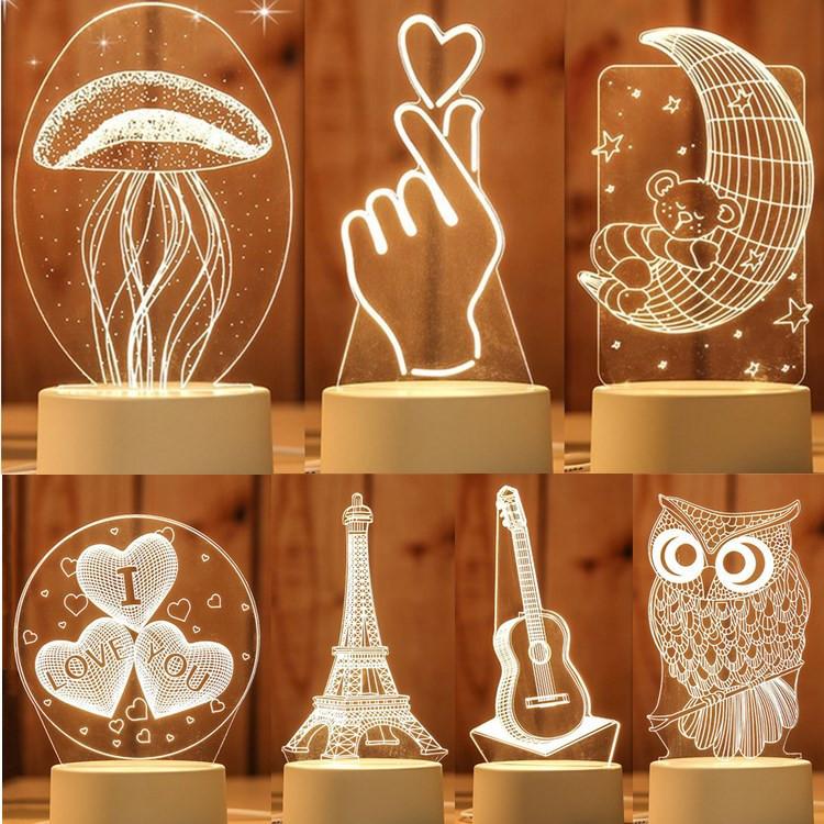 2022 Acrylic 3D Led Cordless Sleeping Kid Bedroom Small Led Lamp Base Night Light With