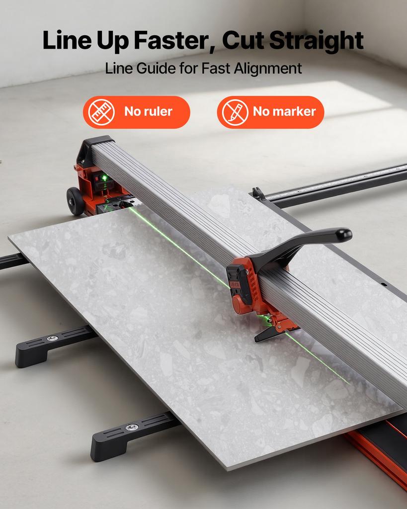 VEVOR 1600 mm Manual Tile Cutter, Upgraded Rail and Sliding Head, Precision Alignment Guide, Tungsten Carbide Cutting Wheel