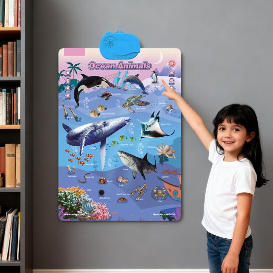 Электронная говорящая настенная таблица АБВ слова Животные Фрукты Транспорт Алфавит Обучающий плакат Таблица Малыши Интерактивная образовательная подвесная таблица Игрушка