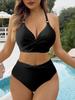 2025 Cross Ring Link Two Piece High Waist Bikini Women Swimwear Female Swimsuit Bathers Bathing Swimming Suit Beachwear Summer