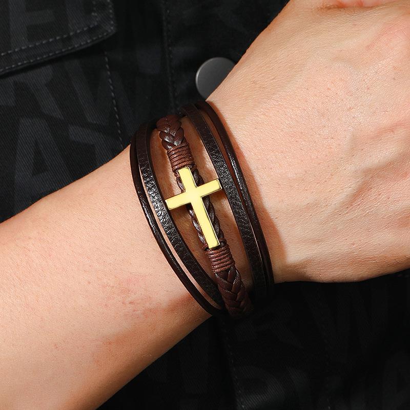 Многоцветный крест мужской PU кожаный плетеный магнитный браслет с пряжкой ювелирные изделия подарок