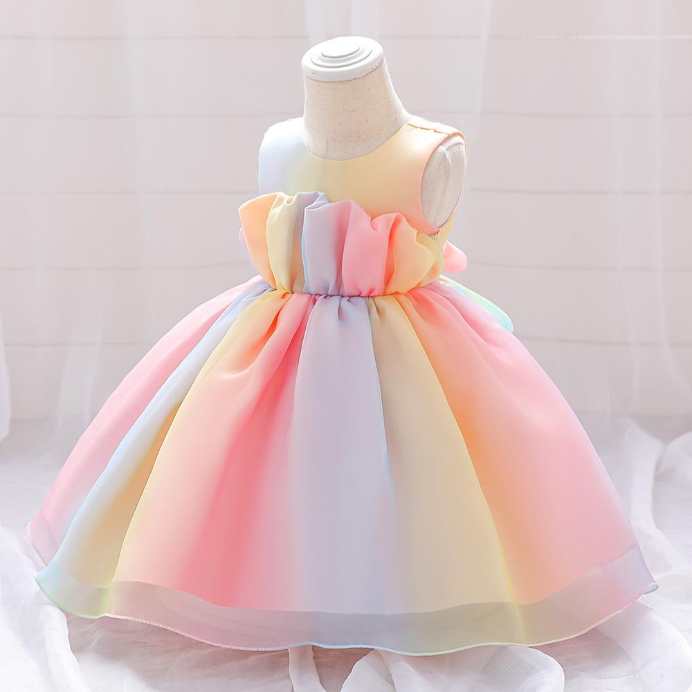 Платья для маленьких девочек, вечерние и свадебные элегантные вечерние платья для новорожденных девочек с большим бантом, платье принцессы на первый день рождения для маленьких девочек