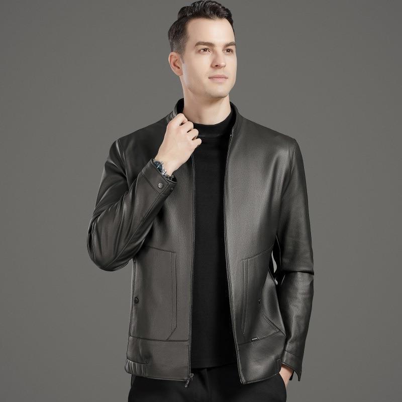 Кожаная куртка мужская осенне-зимняя, новая, деловая, повседневная, свободная, мужская, с воротником-стойкой, кожаная куртка для папы среднего возраста