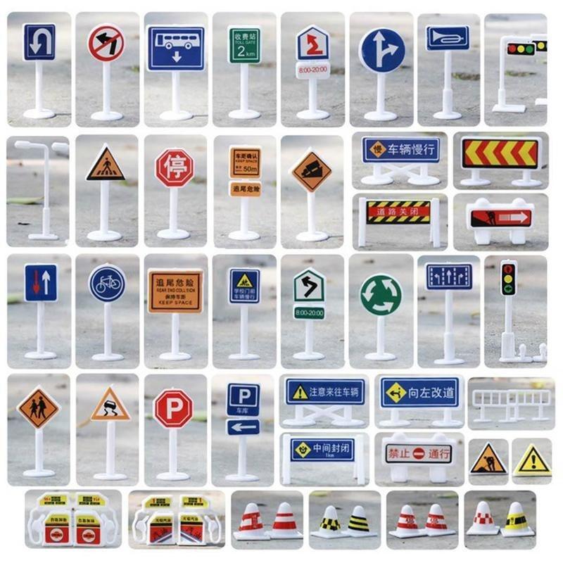 56 Pcs/set of Children DIY Model Scene Toy Sign Road Sign Roadblock Traffic Sign
