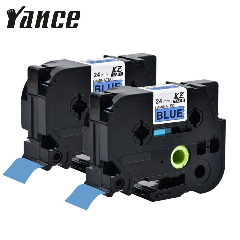 Yance 2PCS Label Tape Compatible for Brother P-touch TZe Tape 24mm Black On Blue TZe-551 TZe551 Labels for P Touch Label Printer