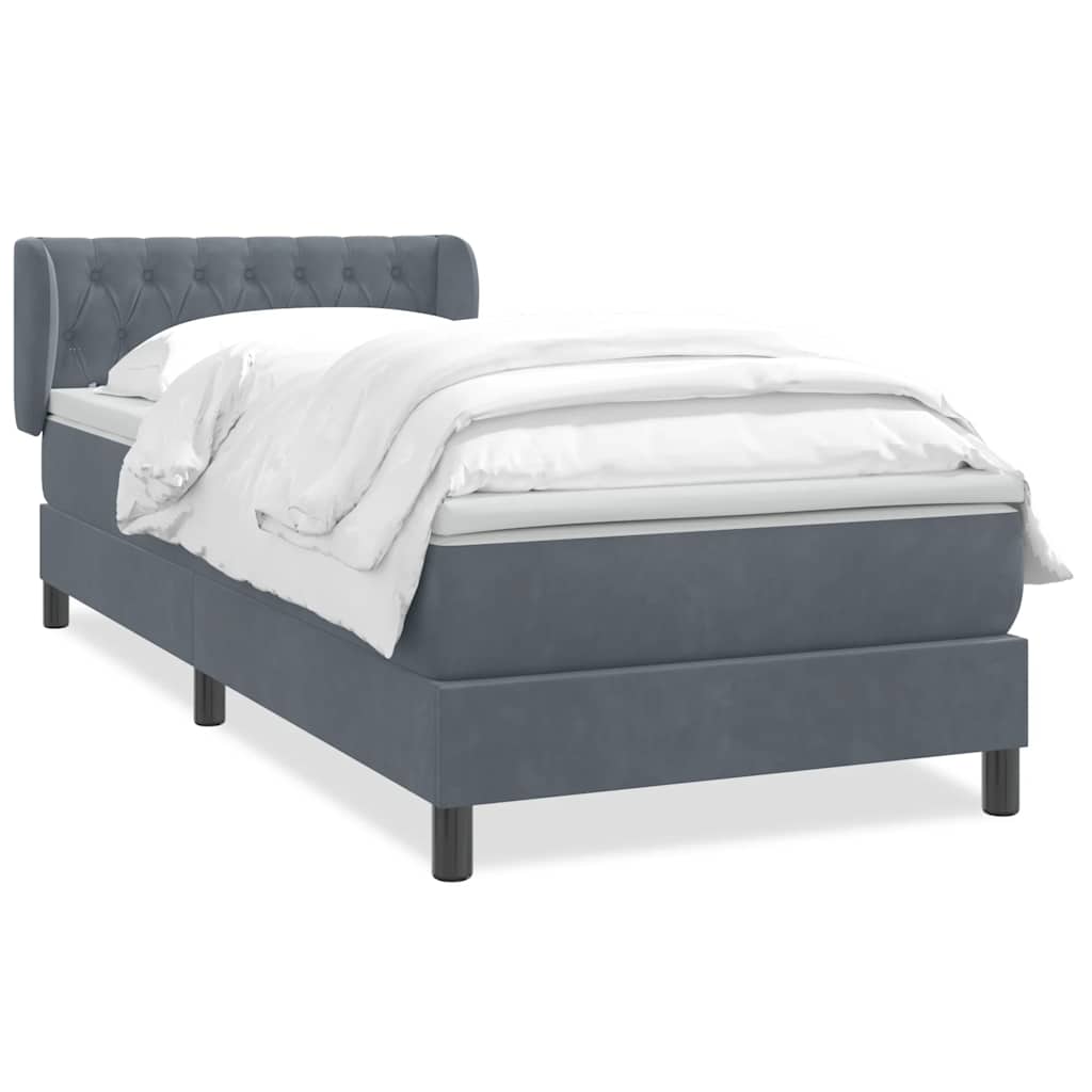 Box Spring Bed with Mattress Dark Gray 80x220 cm Velvet