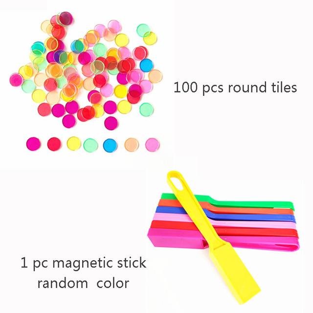 100Pcs Montessori Color Cognitive Math Learning Education Toys For Children Magnetic Stick With Plastic Coin Classroom Supplies