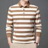 Полосатая футболка осень и зима новые длинные рукава нижние рубашки для молодежи и среднего возраста деловые повседневные рубашки поло мужские топы