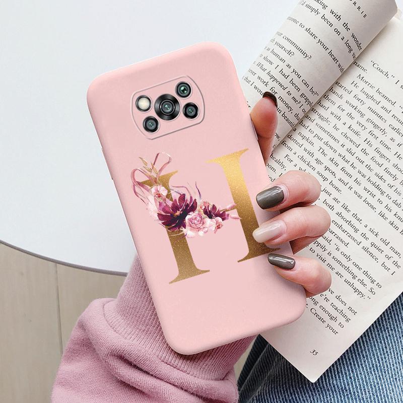 Чехол-буклет для Poco X3 NFC PocoX3 Pro Задняя крышка Ретро Цветы Розовый Черный Мягкий ТПУ Чехол с инициалами Для Xiaomi Poco X 3 Pro