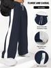 Side-seam White Stripe Oversized Straight-leg Casual Pants Loose Athletic-style Elastic Waistband with Drawstring Casual Pants