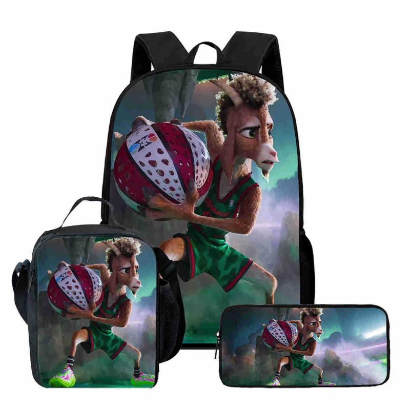 Kids Cartoon Backpack Set With Lunch Bag Pencil Case Ergonomic School Grade 1-2 Students Oxford Fabric Breathable