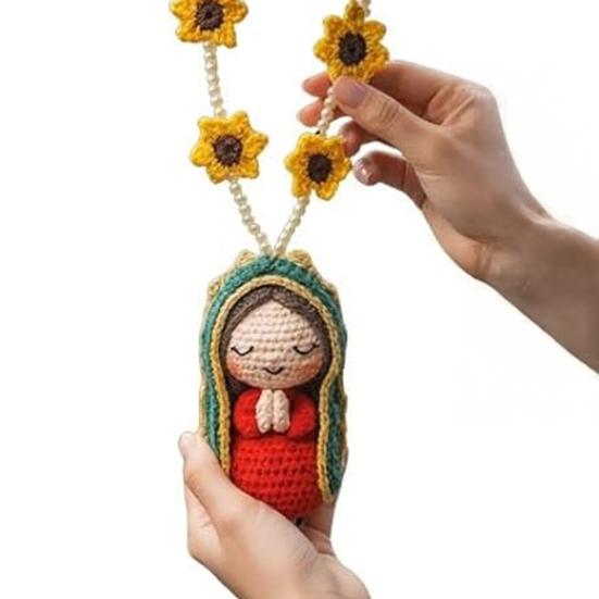 Cute Mary Statue Car Small Resin Car Rearview Mirror Virgin Mary Interior Decoration Charm with Crochet