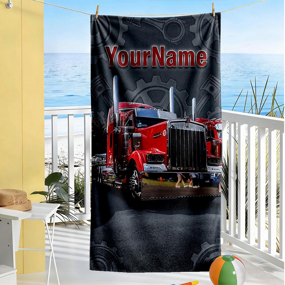 Kw Heavy Trucks Personalized Name Beach Towel High Absorbency & Quick-Dry Perfect for Traveling Yoga Camping and Swimming