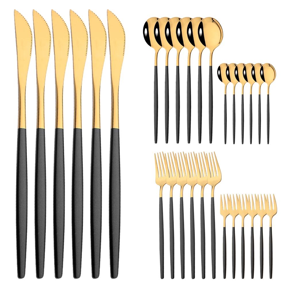 30Pcs Stainless Steel Flatware Cutlery Set Dinner Rose Dinnerware Set Knife Fruit Fork Spoon Kitchen Tableware Silverware Set