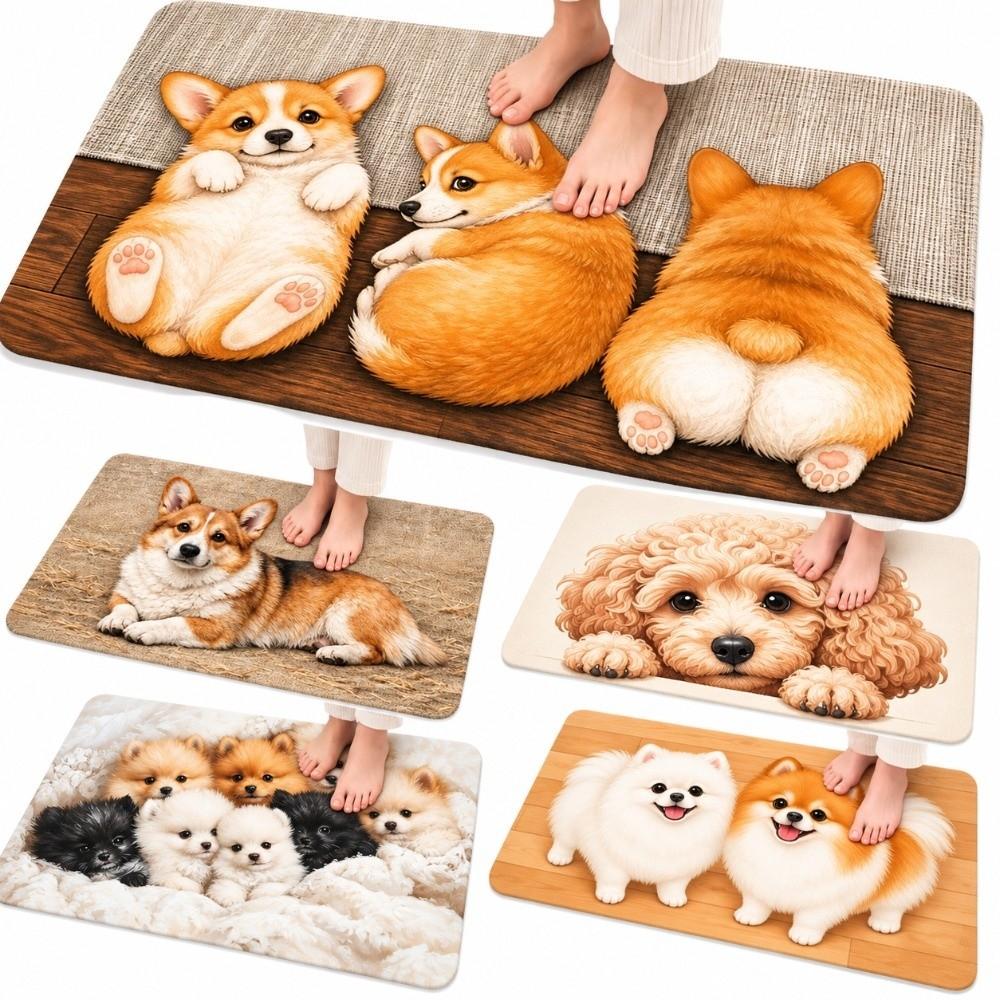 Non Slip Dog-Shaped Area Rug 2D FLAT Bathroom Floor Mat Cute Animal Shaped Carpet Home Floor Decor