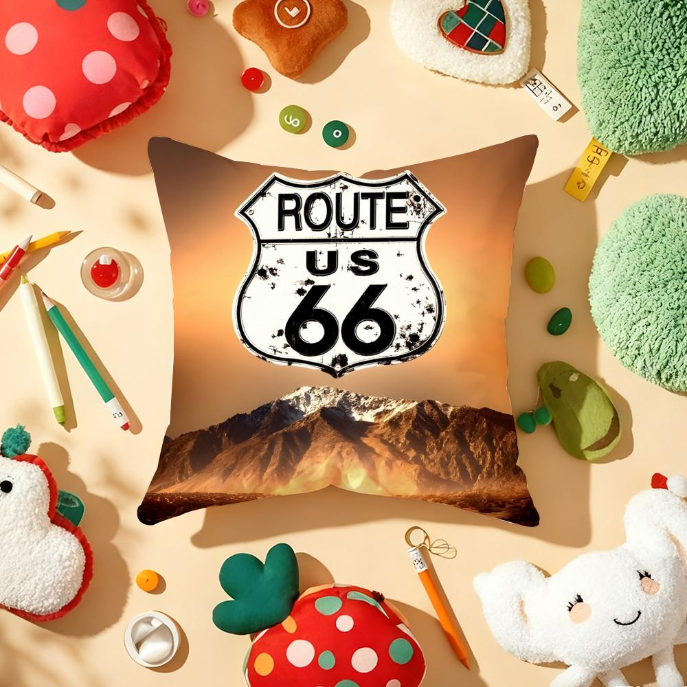 Классическая Ретро Наволочка Route 66 Плюшевая Ткань Мягкая Двусторонняя Печать Диванная Теплая Зимняя Домашний Подарок Наволочка