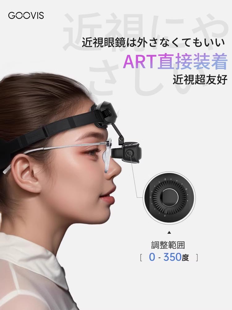 GOOVIS ART 4K VR Миопия Межзрачковое расстояние Высокое разрешение Большая гарнитура, Легкая, Компактная, Совместимая, Регулировка, Экран, Многоцелевое использование (черный)