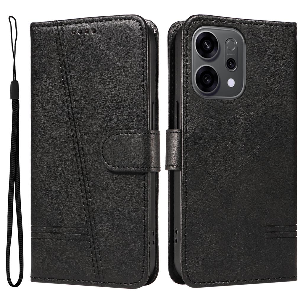 Для Oppo Reno14 5G (Китай)/Oppo Reno14 F 5G/Oppo Reno14 5G (Глобальный) Кошелек-чехол Т-образные линии Кожаный чехол для телефона Подставка - Черный