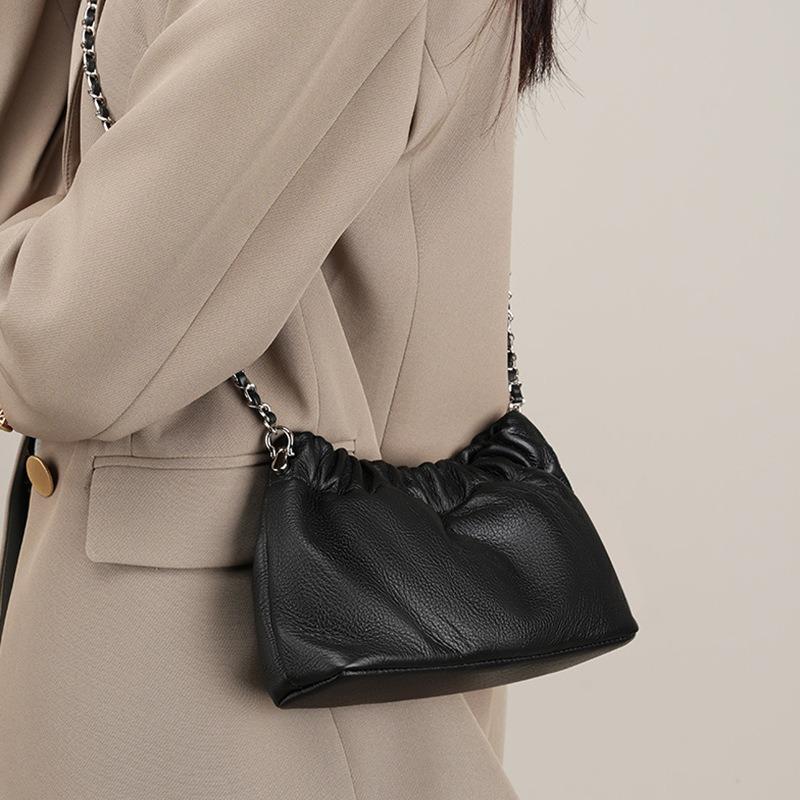 Popular Chain Underarm Bag Women's Premium Cloud Pleated Bag Women's Bag Cowhide Shoulder Messenger Bag Golden Ball Chain