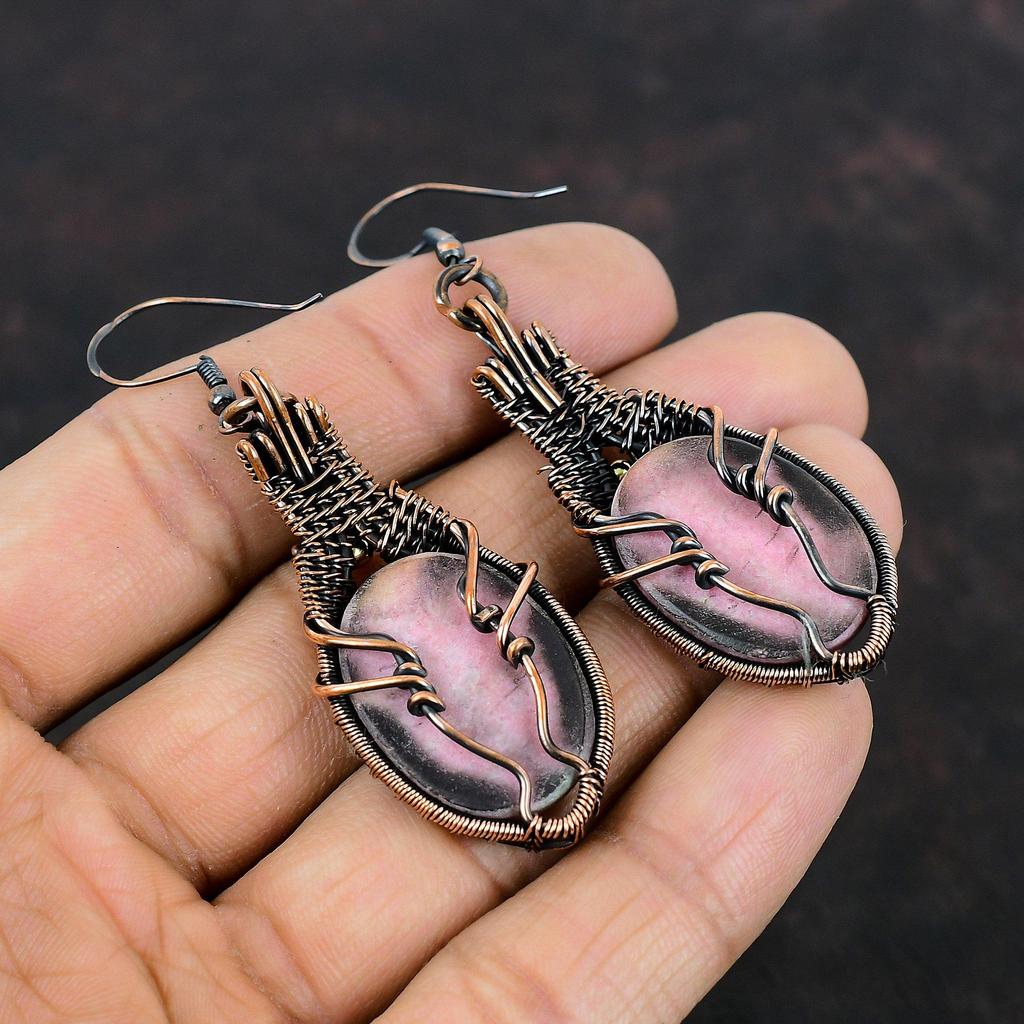 Серьги из тулита, серьги из медной проволоки, уникальные медные дизайнерские украшения, серьги из натуральных драгоценных камней, ювелирные изделия ручной работы, подарки для мамы