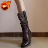 Fashion Brown Warm Mid Calf Shoes Woman Middle Heel Boot Goth Large Size Gyaru Comfortable and Elegant Hot Y2k Half High Boots for Women