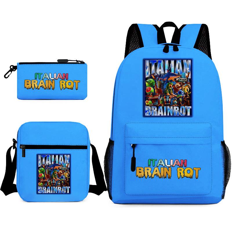 Abstract Foreign Shanhaijing Children's Schoolbag Tongtongsahur Cartoon Primary School Student Backpack Three-piece Set L
