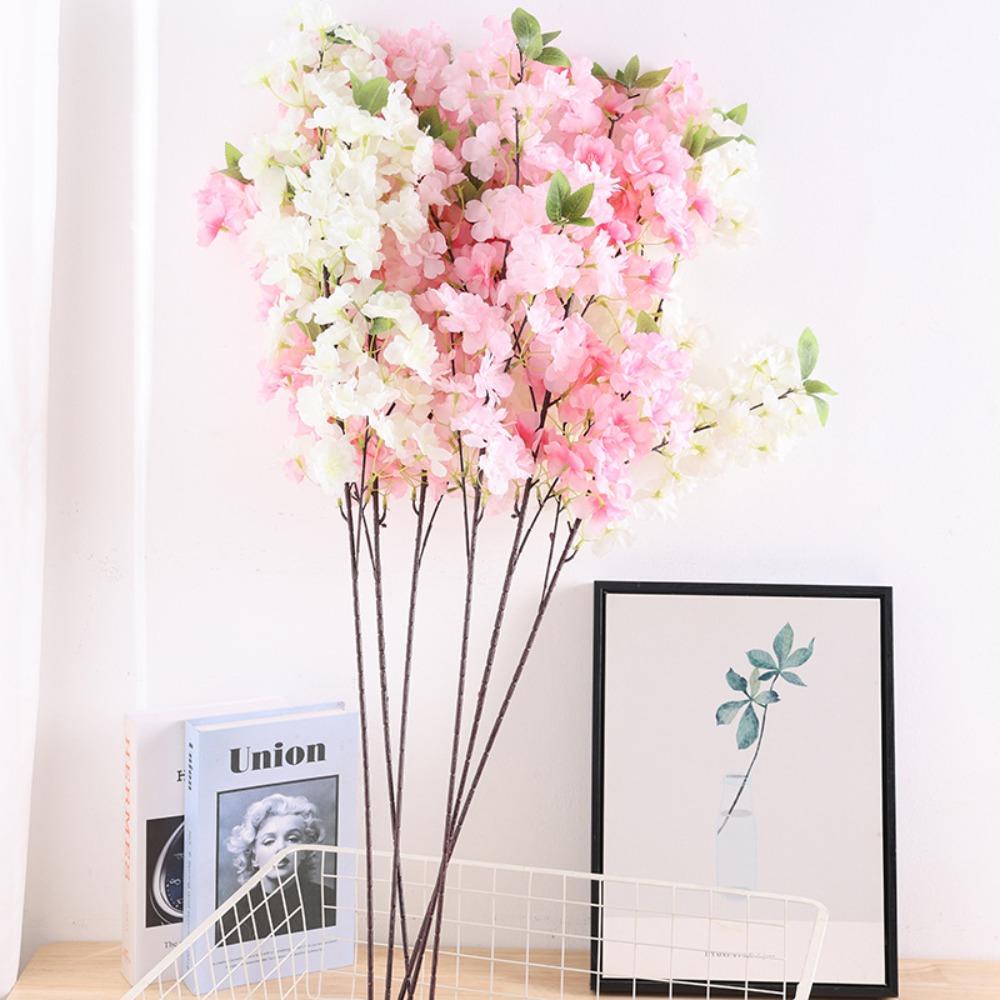 3PCS Artificial Long Stem Flower Cherry Blossom Branches 100cm Fake Silk Bouquet Faux Cherry Blossom Flowers Arrangements for Party Home Wedding Decor