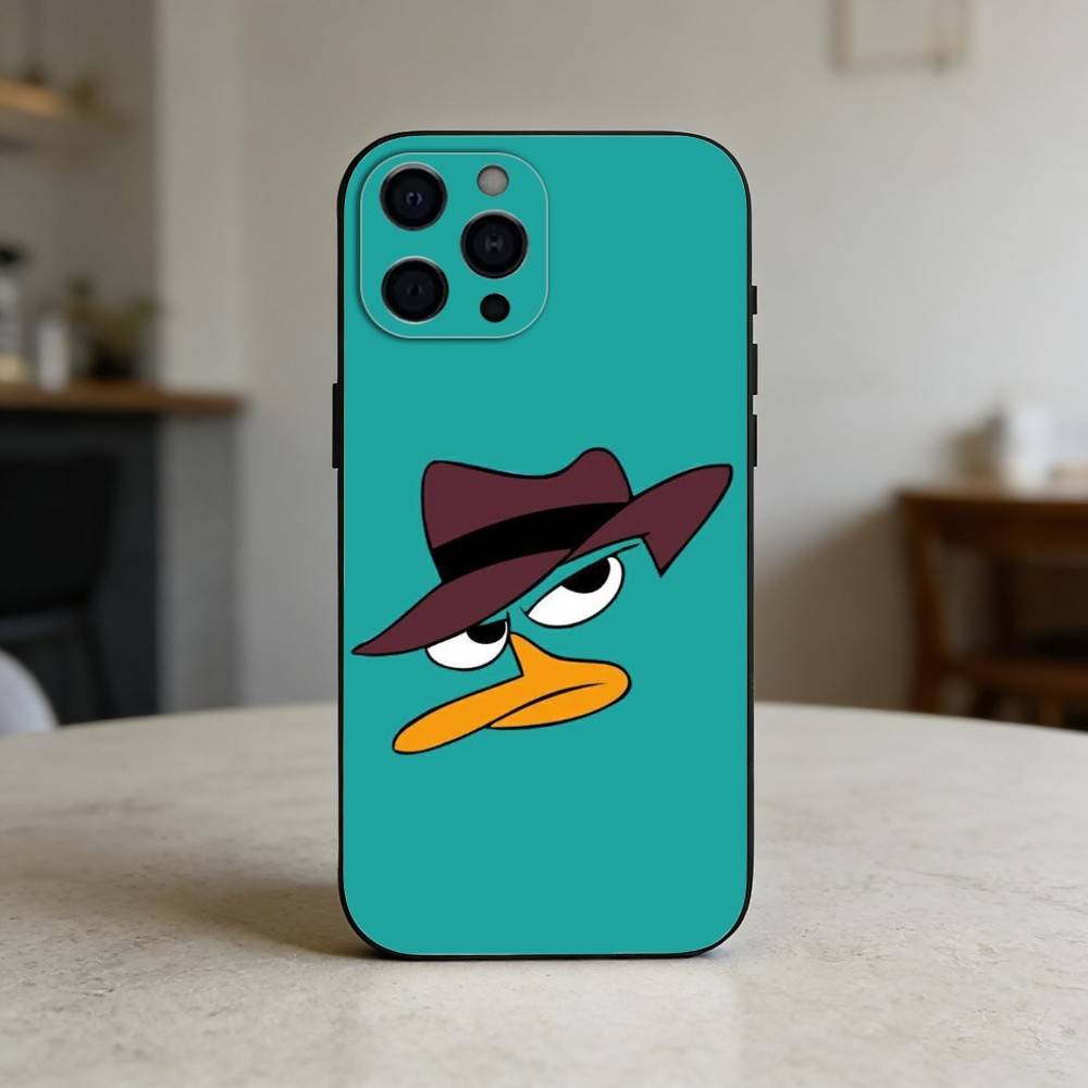 Мультяшный чехол для телефона с утконосом П-Перри для iPhone 17,16,15,14,13,12,11 Plus,Pro,Max,Mini Силиконовый черный Мягкая крышка