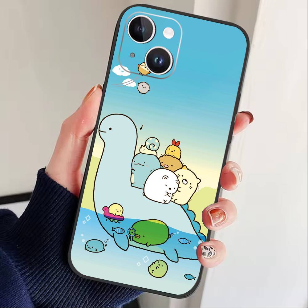 S-Sumikko Gurashi Phone Case For iPhone 16,15,14,13,12,17,Pro Max,Plus Silicone Black Case