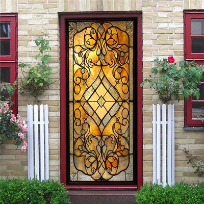 1 шт. Обои с цветочным дизайном Самоклеящаяся фреска для двери Съемный винил Домашний декор Арт-наклейка Деревянный пейзаж Настенный постер Наклейки Porte deursticker