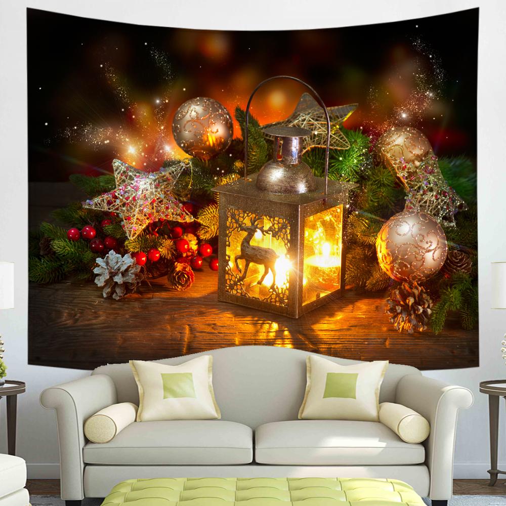 С Рождеством Гобелен Снежинки Санта-Клаус Зимняя ночь Рождественская елка Настенный камин Подарок Новогодние украшения для дома