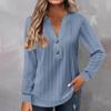 Women's Fashion Long Sleeve Solid Colour V-Neck Button T-Shirt Printed Casual Top
