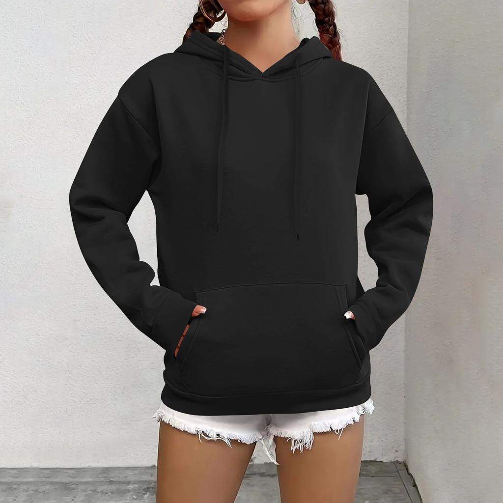 Women's Fashion Casual Sweatshirt Solid Color Hooded Pullover Sweatshirt With Pocket