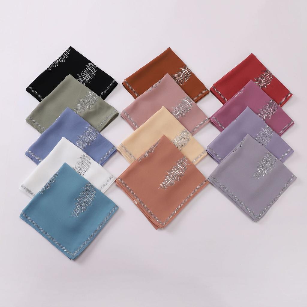 90 см Роскошные Квадратные Мгновенные Хиджабы-Шали из Шифона с Стразами и Перьями для Женщин, Высококачественный Платок, Буфандас, Рамадан, Мусульманский Шарф