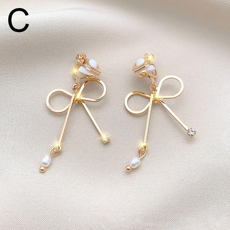 Модные серьги «Звезда Луна» с жемчугом, клипсы для ушей, цветочные украшения с бантом