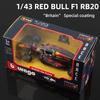 Bburago 1:43 2024 Red Bull F1 Racing Car Model RB20 Britain GP Special Painting Static Diecast Alloy Auto Max Verstappen