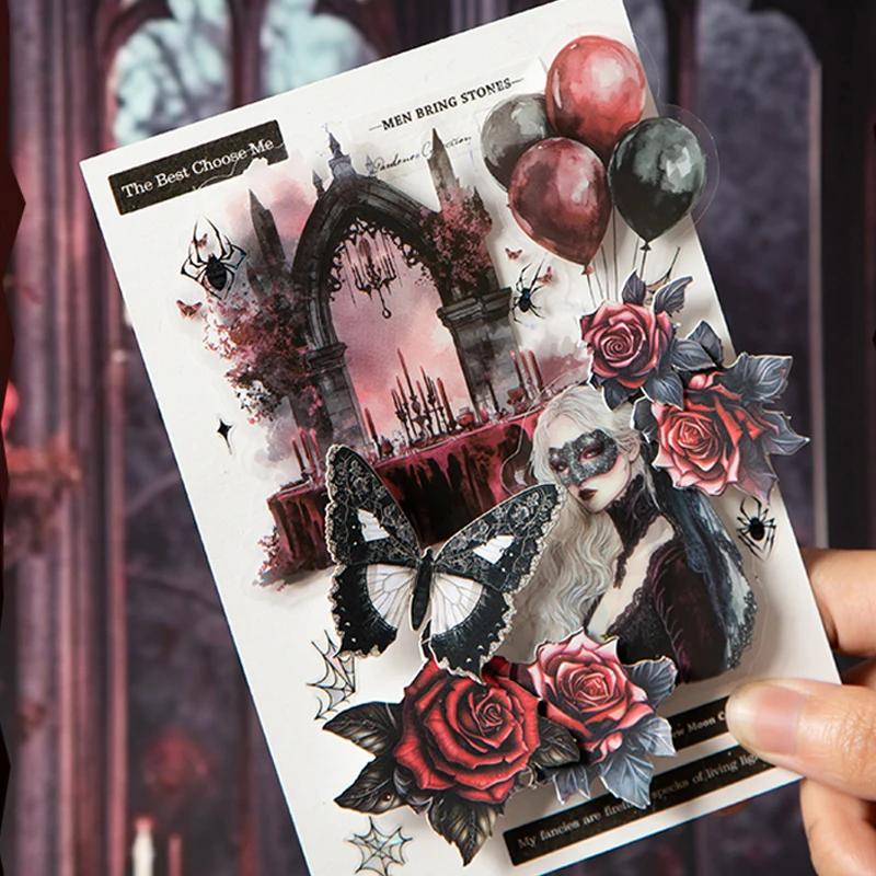 25sheets Gothic Prom Series Dark Style Scenery Stickers Handbook Material Decorative Stickers DIY Scrapbook Journal