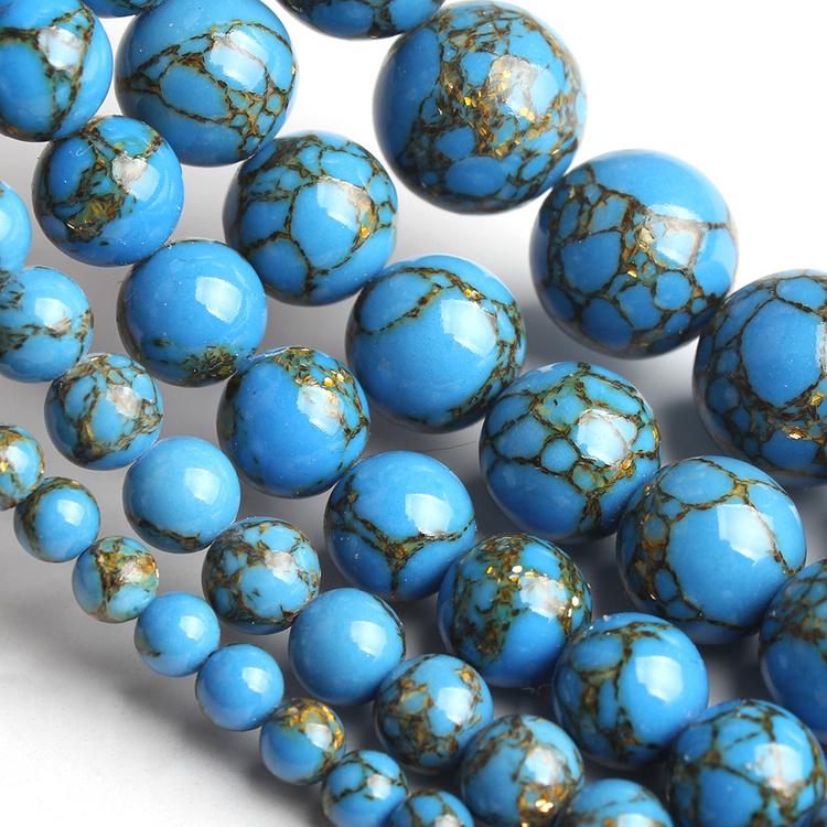 Dark Blue Howlite Gold Silk Loose Beads Jewelry Making Bracelet 15'' 4-12mm