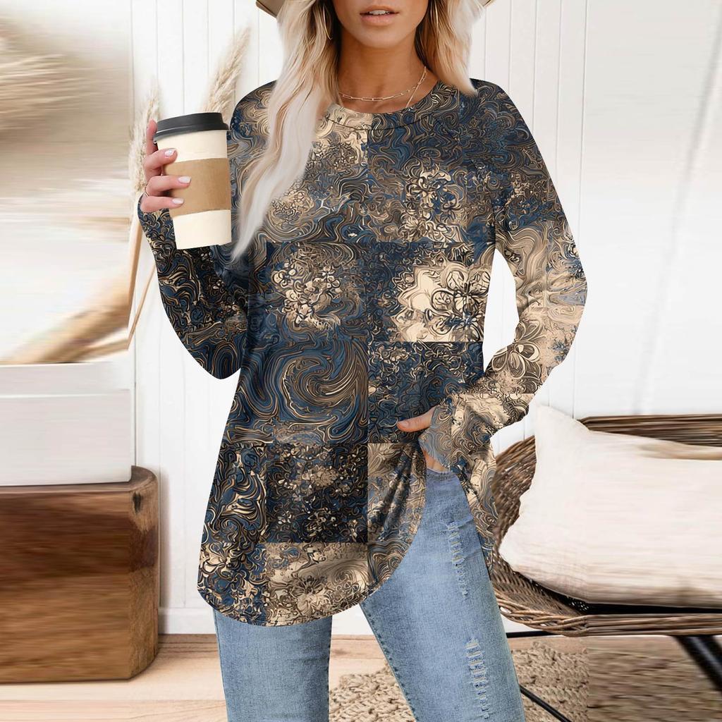 Womens Oversized Sweatshirt Graphic Sweater Long Sleeve Drop Shoulder Round Shirt Tops Vintage Clothes