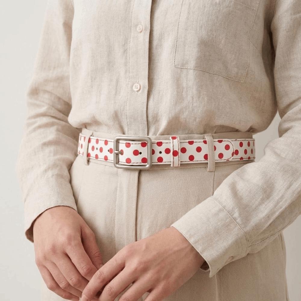 Y2K Women's Belt Pin Buckle Leather Waist Belt Vintage Polk Dot Belt Spicy Girls