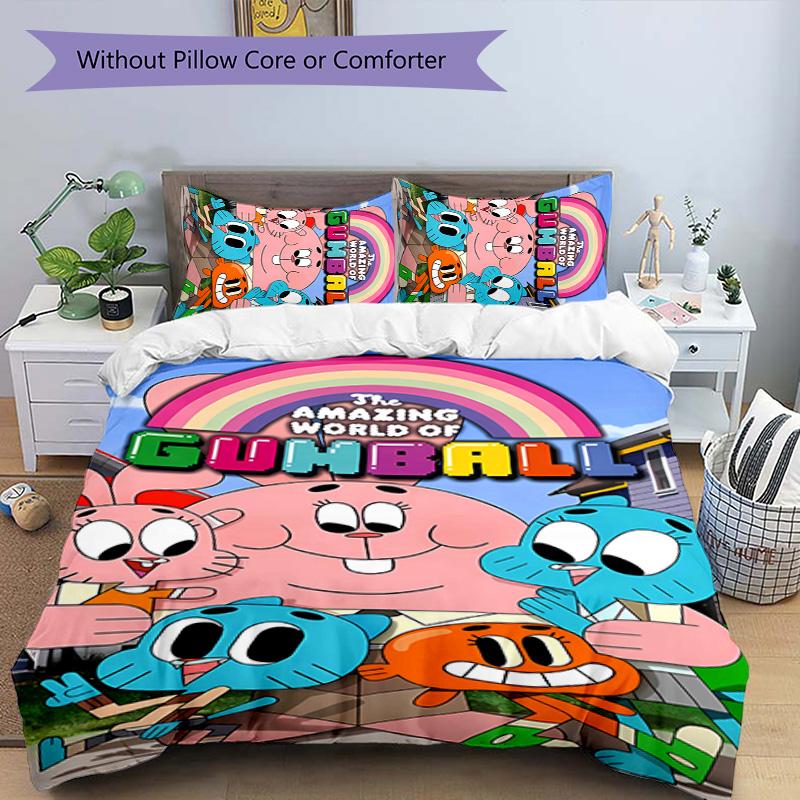 3pcs The Amazing World of Gumball1 pattern bedding set duvet cover set includes duvet cover &pillowcases, perfect all season bedroom decoration & gift