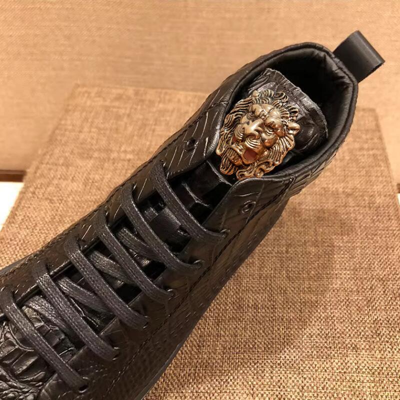 Модные кожаные высокие кроссовки для мужчин, роскошный стиль, узор под крокодила, премиальная повседневная обувь, утепленные для тепла, мягкая подошва A1